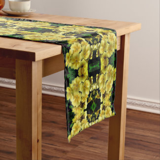 Yellow Primrose Spring Flowers Abstract Pattern  Short Table Runner