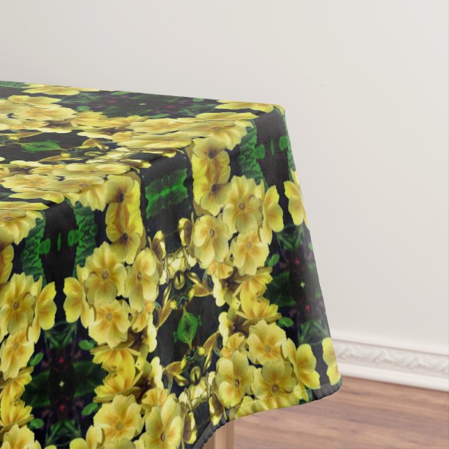 Yellow Primrose Spring Flowers Abstract Pattern Tablecloth (In Situ)