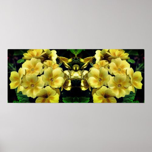 Yellow Primrose Spring Flowers Mirrored Abstract Poster