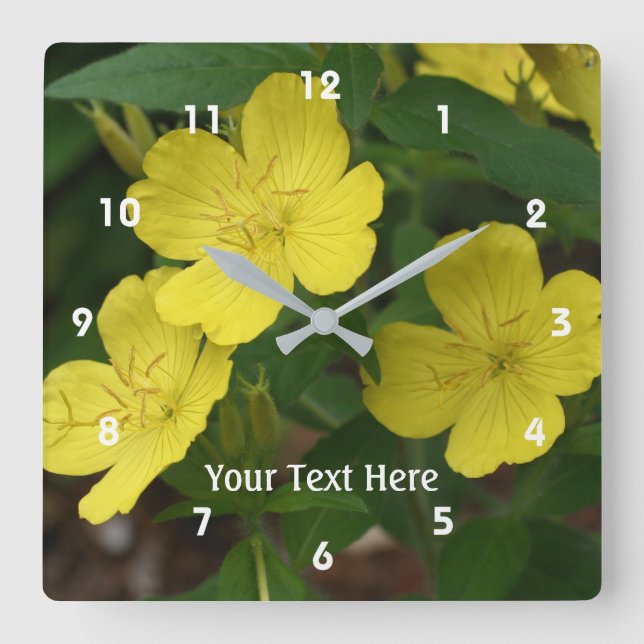 Yellow Primrose Spring Flowers Personalized Square Wall Clock (Front)