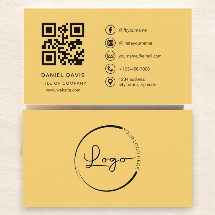 Yellow Professional Company Logo QR Code Business Card
