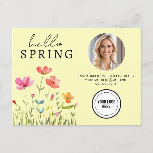 Yellow Professional Hello Spring Real Estate  Postcard
