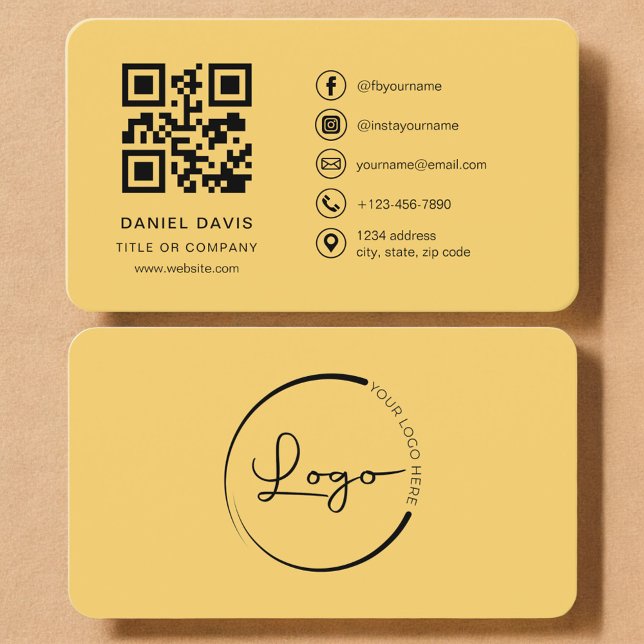 Yellow Professional Logo QR Code  Business Card (Creator Uploaded)