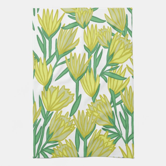 Yellow Protea Flowers Kitchen Tea Towel (Vertical)