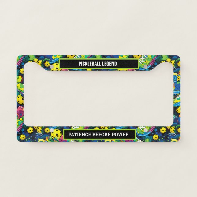 Yellow Psychedelic pickleballs License Plate Frame (Front)