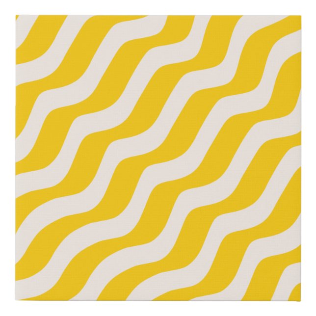Yellow Psychedelic Stripes Retro Wavy Lines Faux Canvas Print (Front)