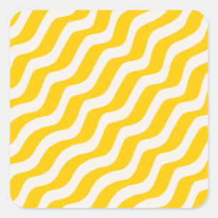 Yellow Psychedelic Stripes Retro Wavy Lines Square Sticker
