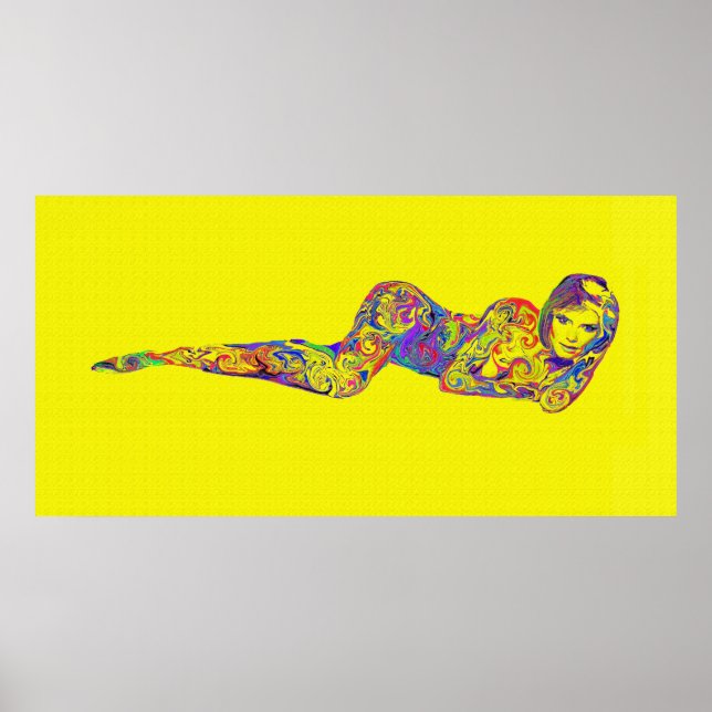 yellow psychedelic swirl girl poster (Front)
