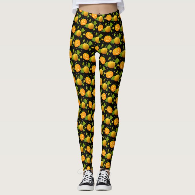 Yellow Pumpkin Halloween Leggings (Front)