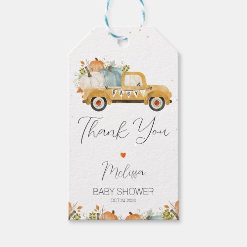 Yellow Pumpkin Truck Baby Shower Thank You Tag