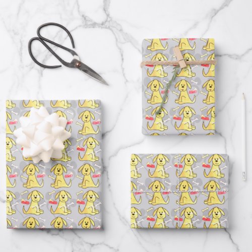 Yellow Puppy Dogs Wrapping Paper Sheets