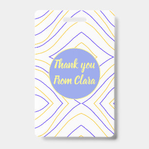 Yellow purple add name thank you title lines curve badge