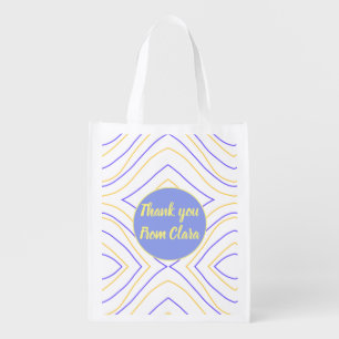 Yellow purple add name thank you title lines curve grocery bag