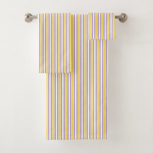 Yellow, purple and white candy stripes bath towel set