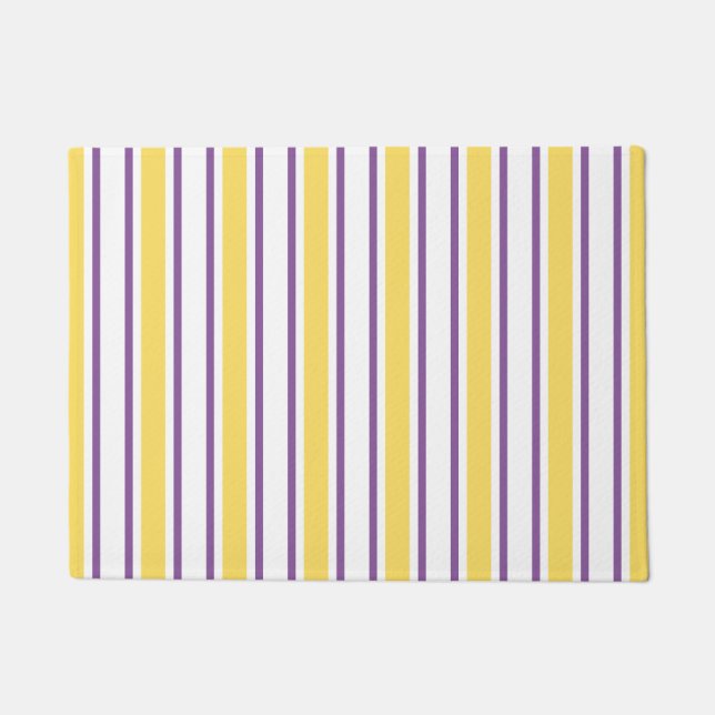 Yellow, purple and white candy stripes doormat (Front)