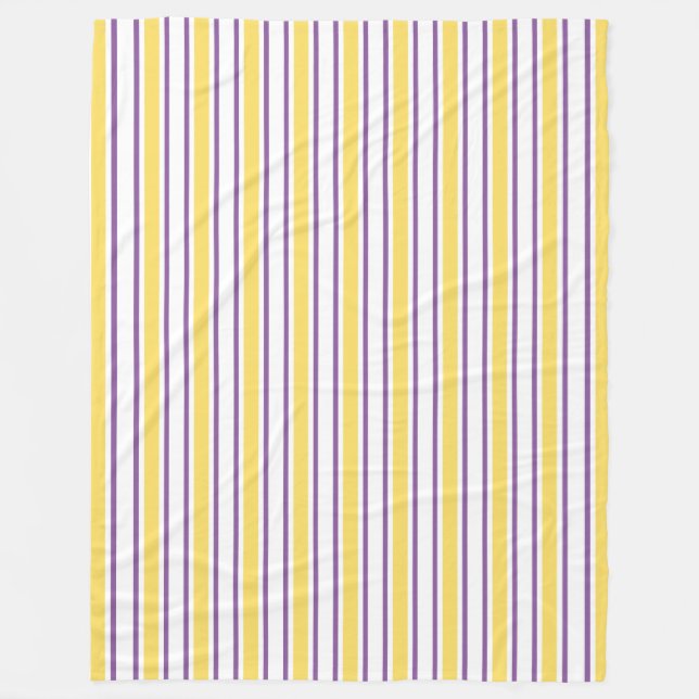 Yellow, purple and white candy stripes fleece blanket (Front)