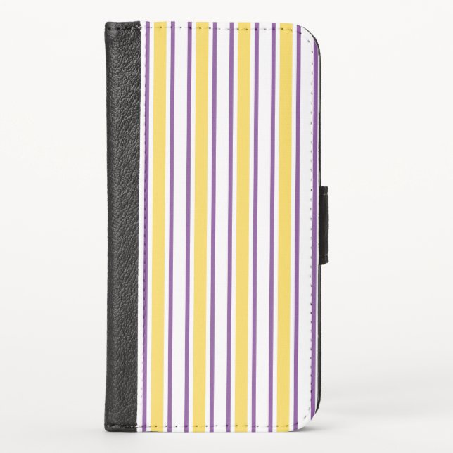 Yellow, purple and white candy stripes iPhone wall iPhone Wallet Case (Front)