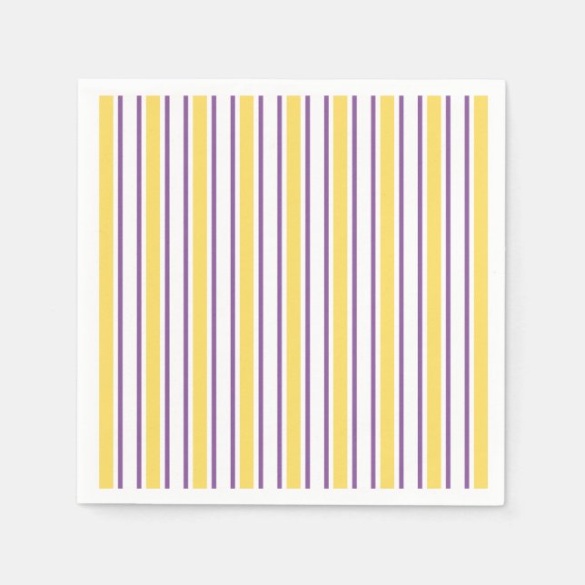 Yellow, purple and white candy stripes napkins (Front)
