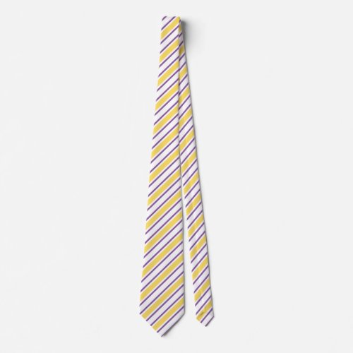 Yellow purple and white candy stripes neck tie