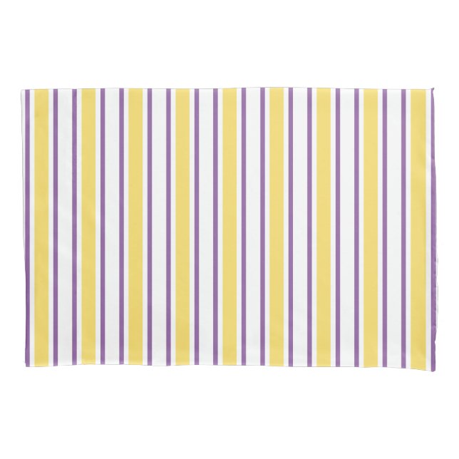 Yellow, purple and white candy stripes pillow case (Front)