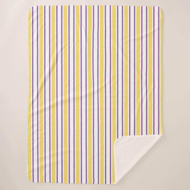 Yellow, purple and white candy stripes sherpa blanket (Front)