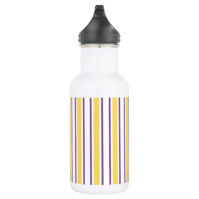 Yellow, purple and white candy stripes stainless steel water bottle (Right)