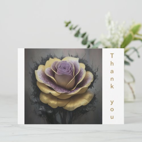 Yellow Purple Ash Rose Thank You Card