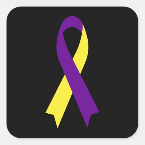 Yellow  Purple Awareness Ribbon by Janz Black Square Sticker