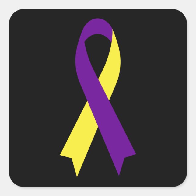 Yellow & Purple Awareness Ribbon by Janz Black Square Sticker (Front)