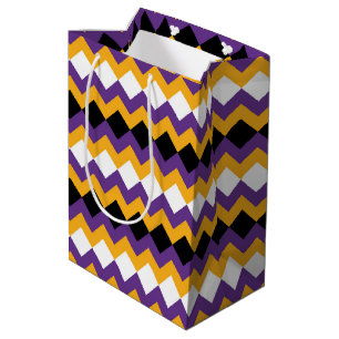 Yellow, Purple, Black and White Zigzag Chevron Medium Gift Bag