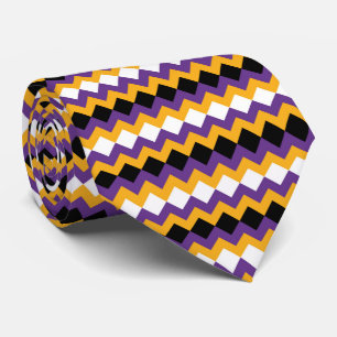 Yellow, Purple, Black and White Zigzag Chevron Neck Tie