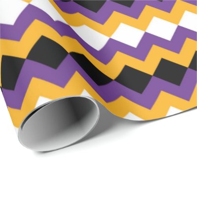 Yellow, Purple, Black and White Zigzag Chevron Wrapping Paper