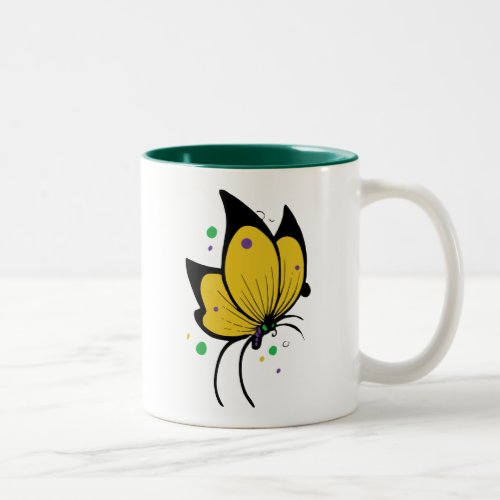 Yellow Purple Black Green Butterfly Two_Tone Coffee Mug