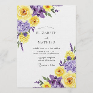 Yellow Purple Bloom Romance Wedding Invitation