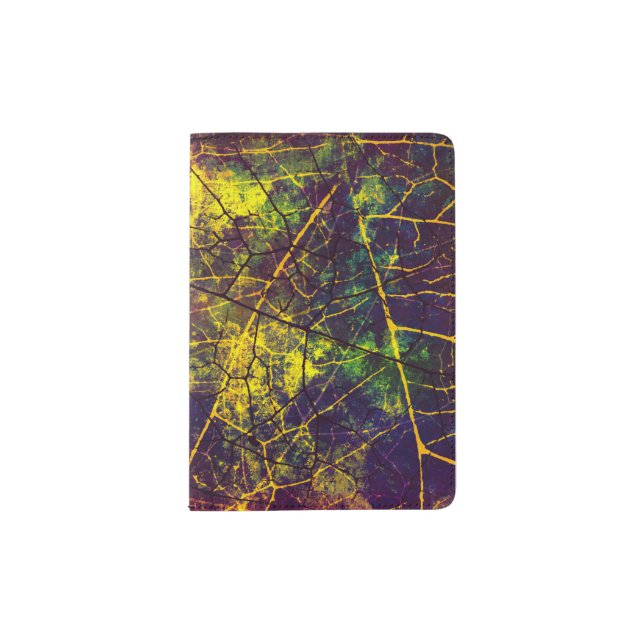 Yellow Purple Blue Crackle Lacquer Grunge Pattern Passport Holder (Front)