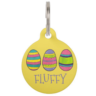 Yellow Purple Blue Easter Egg Hunt Painted Eggs Pet Name Tag