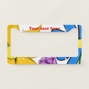 Yellow Purple Blue Floral License Plate Frame