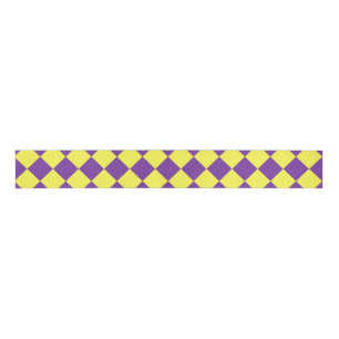 Yellow Purple Checker Diamond Pattern Grosgrain Ribbon