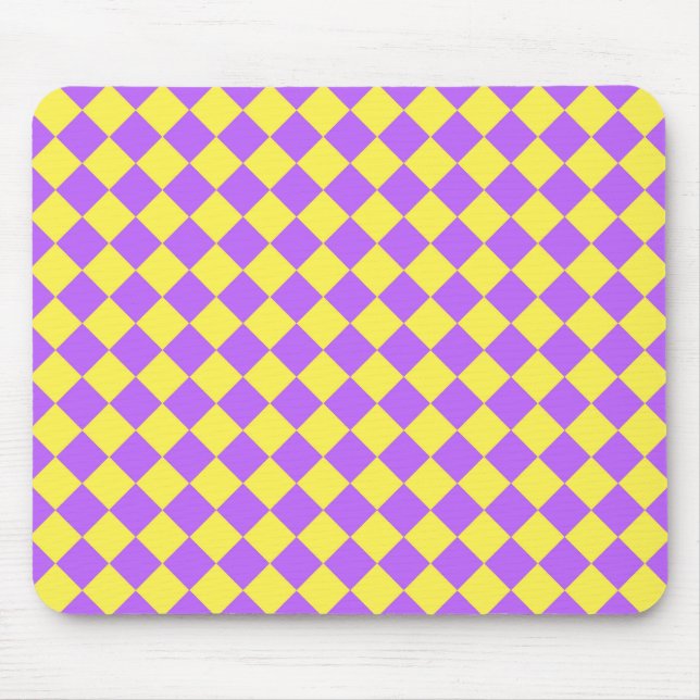 Yellow Purple Checker Diamond Pattern  Mouse Pad (Front)
