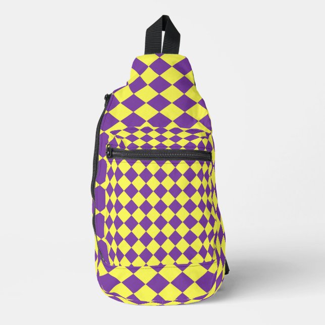 Yellow Purple Checker Diamond Pattern Sling Bag (Front)