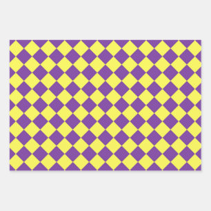 Yellow Purple Checker Diamond Pattern Wrapping Paper Sheets
