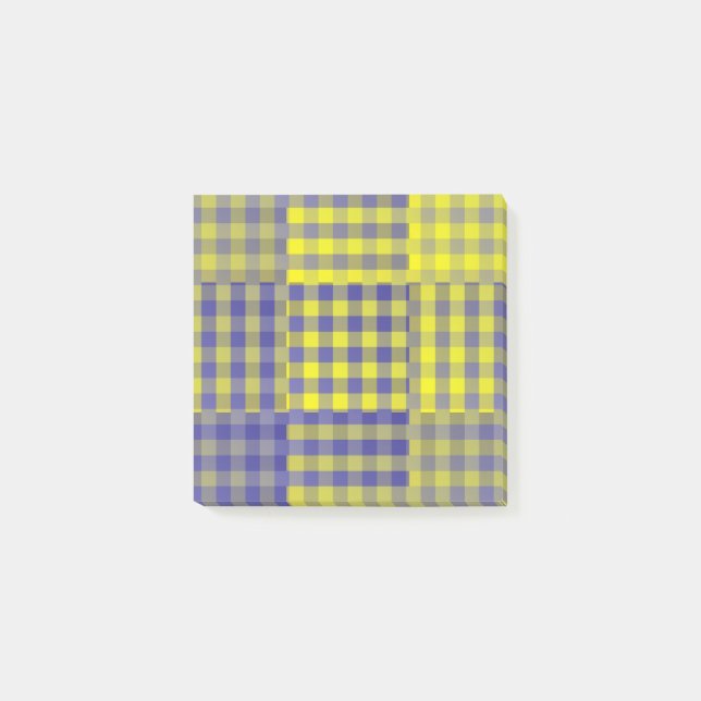 Yellow Purple Checker Patchwork Pattern Post-it Notes (Front)