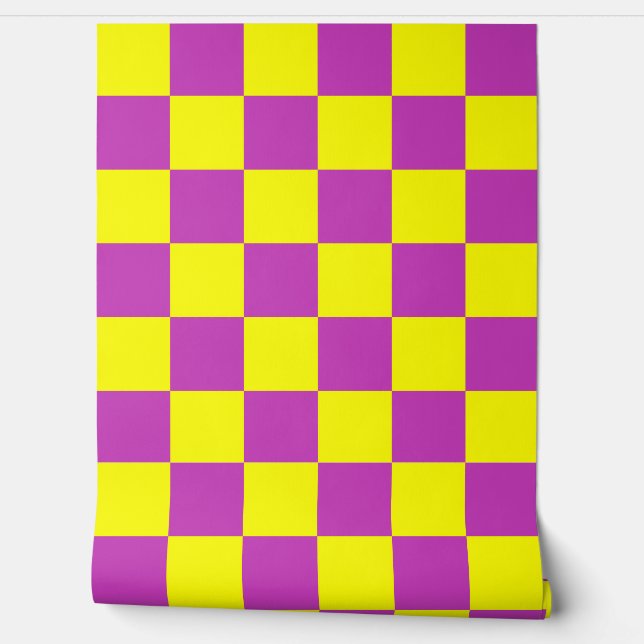 Yellow Purple Checker Pattern Background Wallpaper (Unrolling)
