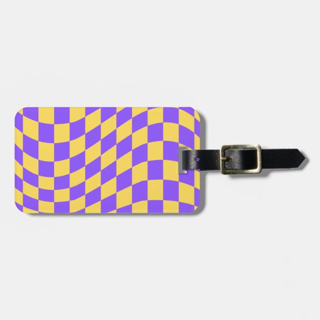 Yellow Purple Checkerboard Pattern Luggage Tag (Front Horizontal)