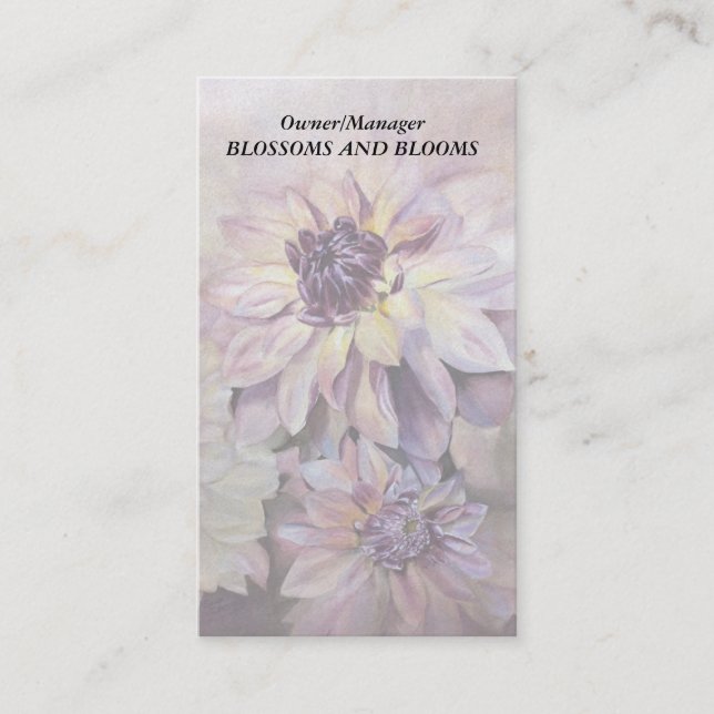 YELLOW & PURPLE DAHLIA CUSTOMIZABLE BUSINESS CARDS (Front)