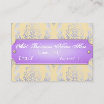Yellow & Purple Damask Business Card by BusinessCardLounge at Zazzle