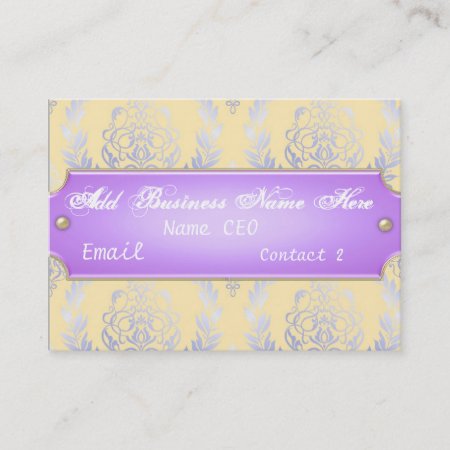 Yellow & Purple Damask Business Card