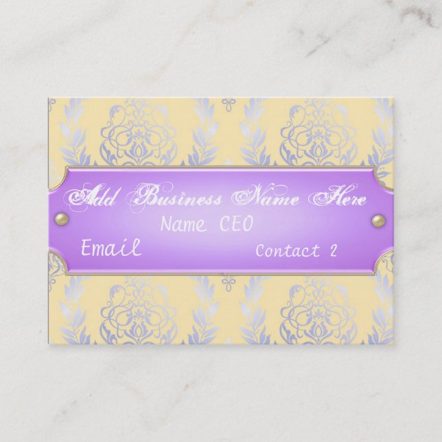 Yellow & Purple Damask Business Card (Front)