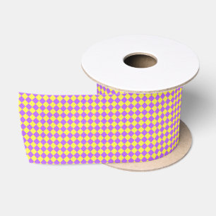 Yellow Purple Diamond Checker Pattern Satin Ribbon