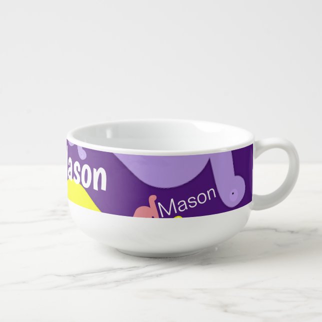 Yellow Purple Dinosaur Soup Mug (Left)